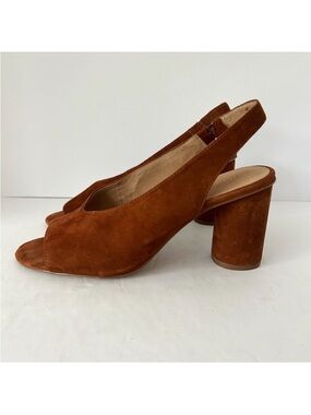 Madewell Brown Suede Slingback Sandal Shoe Heel Peep Toe Alana Poetcore Size 9.5